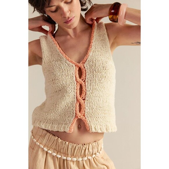 FREE PEOPLE Women's Sicily Shell Sweater Size S In Ivory Combo - Picture 1 of 11